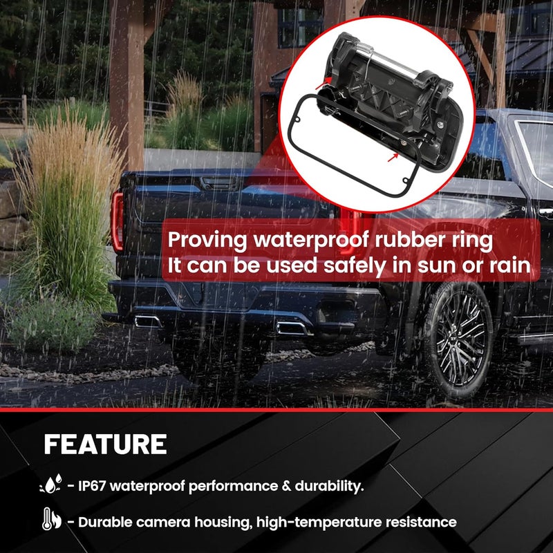 RED WOLF Tailgate Handle W/Reverse Backup Camera Replacement for 2004-2014 Ford F150, 2008-2016 F-250/F-350/F450/F550 Pickup Rear View Parking Camera RCA Connector Wide Angle Optional Guideline - Image 4