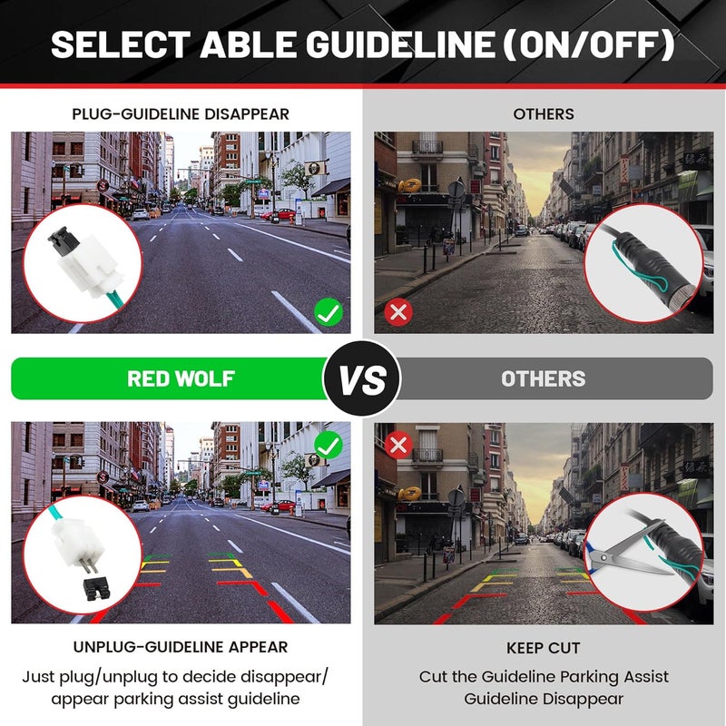 RED WOLF Tailgate Handle W/Reverse Backup Camera Replacement for 2004-2014 Ford F150, 2008-2016 F-250/F-350/F450/F550 Pickup Rear View Parking Camera RCA Connector Wide Angle Optional Guideline - Image 3