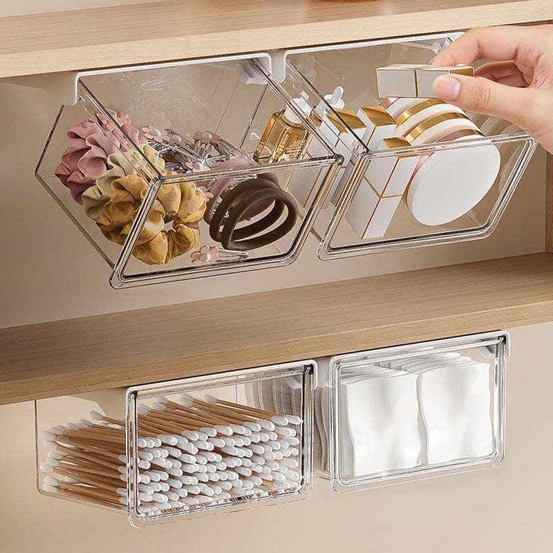 ordinarYone Clear Drawer Cosmetic Storage Box With Lid 3 Sizes For Bathroom Vanity Glasses Cabinet Organization