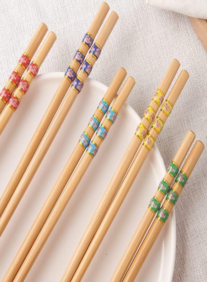 Iktu 5 Pairs Reusable Chopsticks Set - Natural Bamboo Japanese Chopsticks, Lightweight Easy to Use Chop Sticks for Sushi, Noodles and Other Asian Food - Image 2