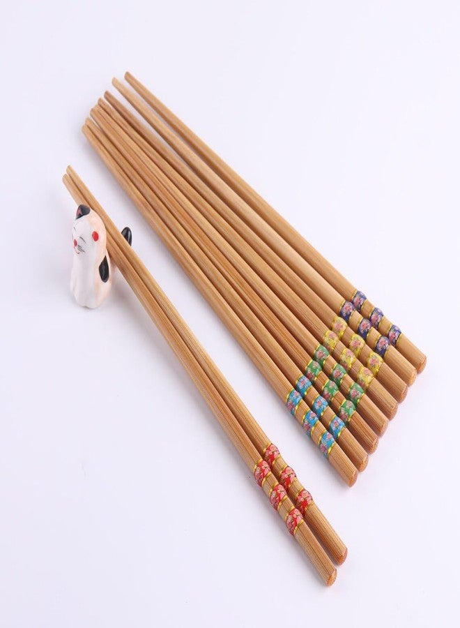 Iktu 5 Pairs Reusable Chopsticks Set - Natural Bamboo Japanese Chopsticks, Lightweight Easy to Use Chop Sticks for Sushi, Noodles and Other Asian Food - Image 1