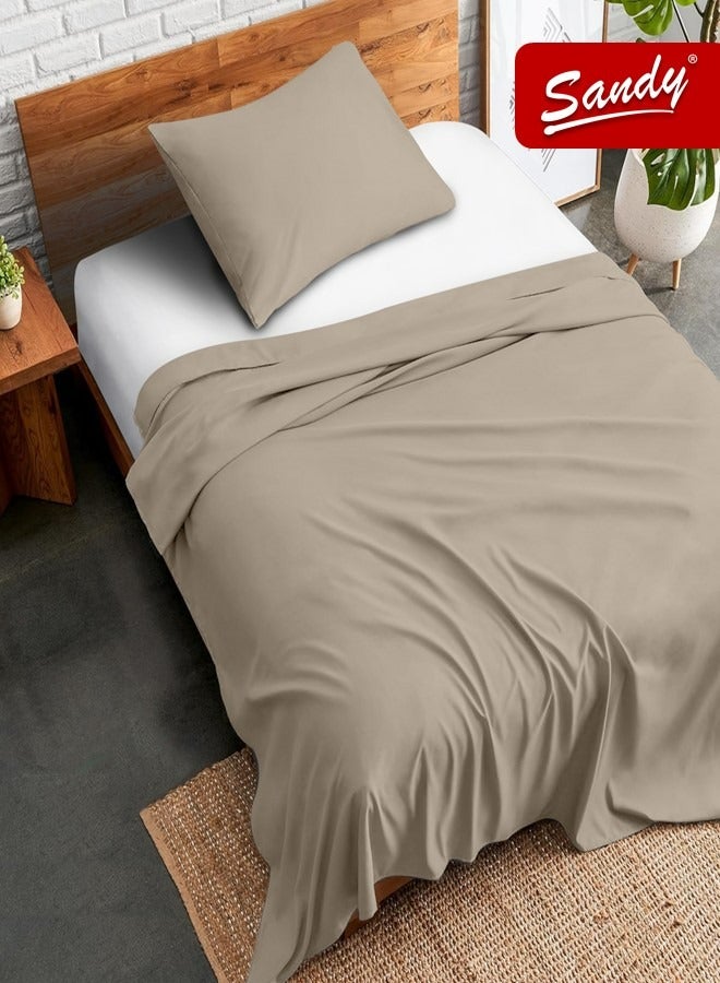 ساندي طقم شرشف سرير ساندي فاخر بجودة الفنادق مع غطاء وسادة، طقم من قطعتين، شديد النعومة وجيد التهوية وبارد, مقاس مفرد ونص 243 × 167 سم, موكا - Image 1