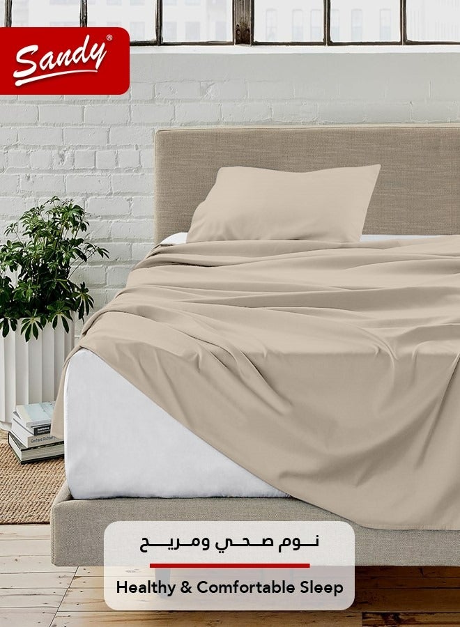 ساندي طقم شرشف سرير ساندي فاخر بجودة الفنادق مع غطاء وسادة، طقم من قطعتين، شديد النعومة وجيد التهوية وبارد, مقاس مفرد ونص 243 × 167 سم, موكا - Image 2