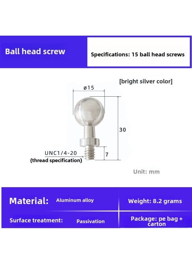 13 15/17/20/25 Aluminum Alloy 1/4 Screw Ball Head Mobile Phone Bracket Modified Live Photography Bracket Accessories-Color:15 Ball Head Screws (bright Silver Color) - Image 1
