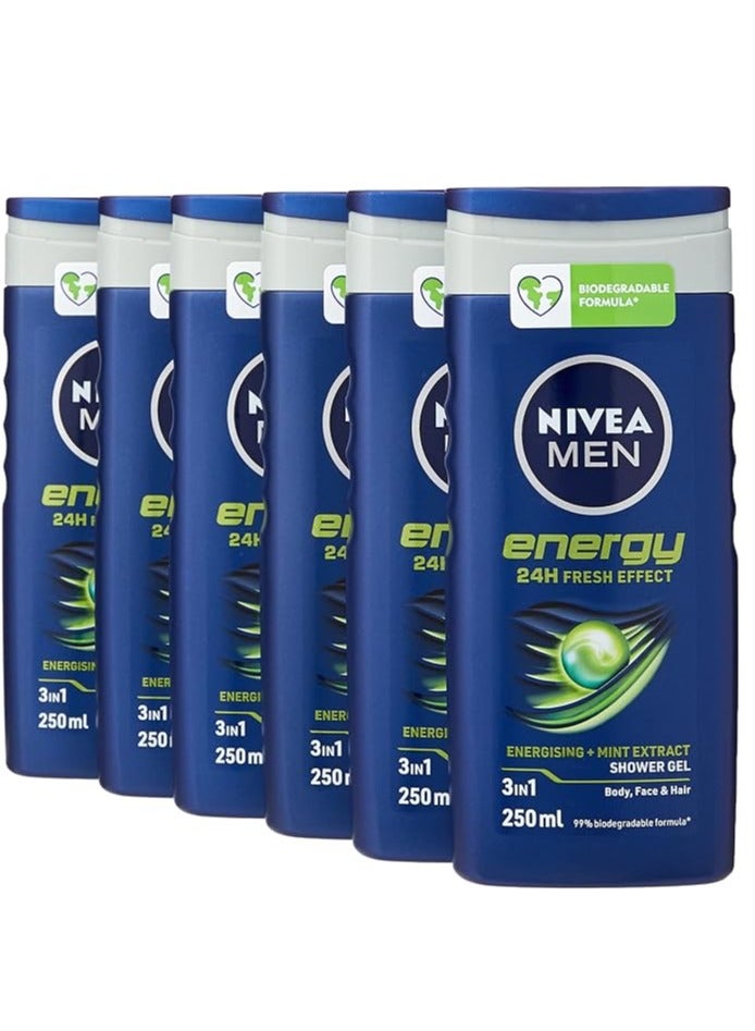 Nivea Men Energy 2-in-1 Shower Gel 250 ml - Pack of 6 - Image 1