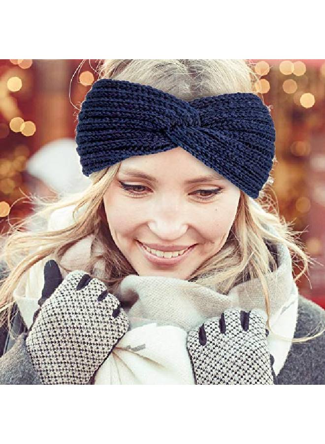 Whaline 5 Pieces Winter Knit Headbands Chunky Knit Headbands4 Elastic Turban Head Wraps And 1 Pearl Crochet Hair Band Ear Warmer Crochet Head Wraps For Women Girls (Bright & Dark Colors) - Image 5