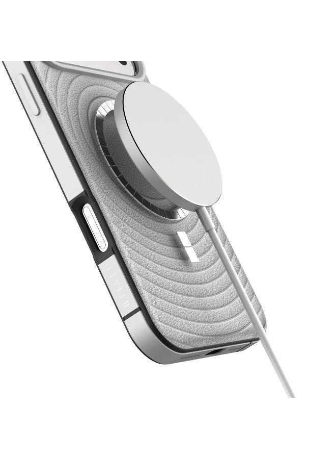 LEVELO iPhone 17 Pro Spirale Case / Strong Magnets / Leather Texture / Spiral-Pattern Design / Aluminum Alloy Frame for Camera & Edges - Silverstone - Image 2