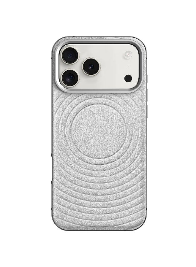 LEVELO iPhone 17 Pro Spirale Case / Strong Magnets / Leather Texture / Spiral-Pattern Design / Aluminum Alloy Frame for Camera & Edges - Silverstone - Image 1