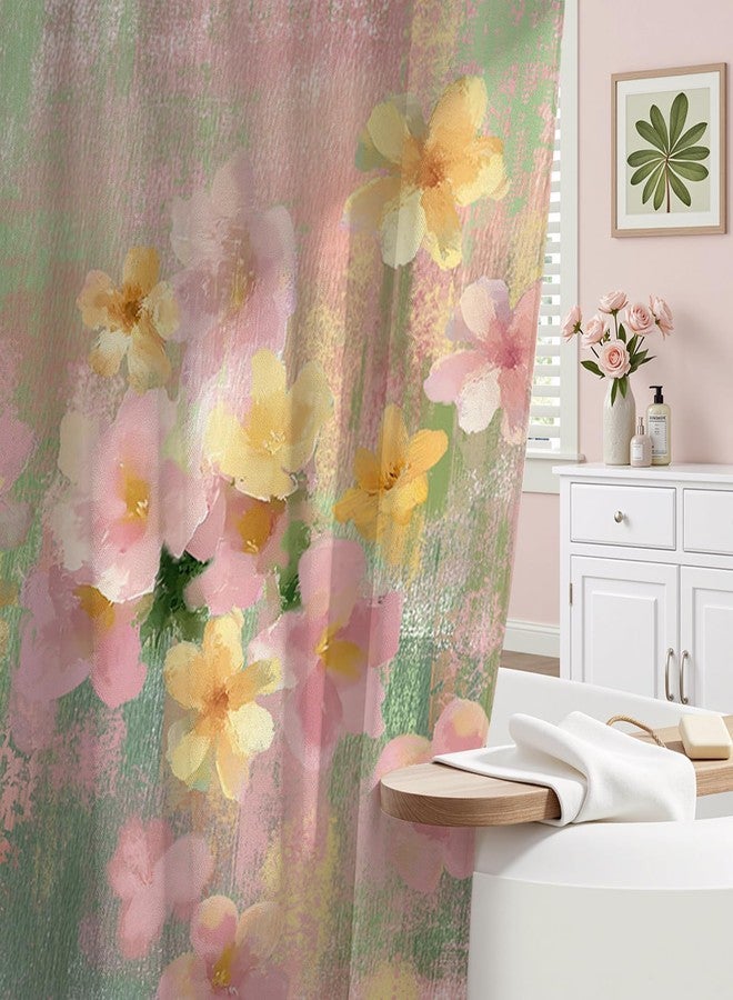 Mocsicka Pink Floral Shower Curtain for Bathroom Pink Green Boho Flowers Cottagecore Bath Curtain for Floral Bathroom Decor Waterproof Fabric Vintage Farmhouse Shower Curtain 72 X 72 Inch - Image 5