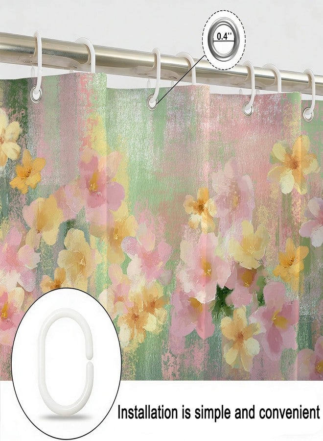 Mocsicka Pink Floral Shower Curtain for Bathroom Pink Green Boho Flowers Cottagecore Bath Curtain for Floral Bathroom Decor Waterproof Fabric Vintage Farmhouse Shower Curtain 72 X 72 Inch - Image 4
