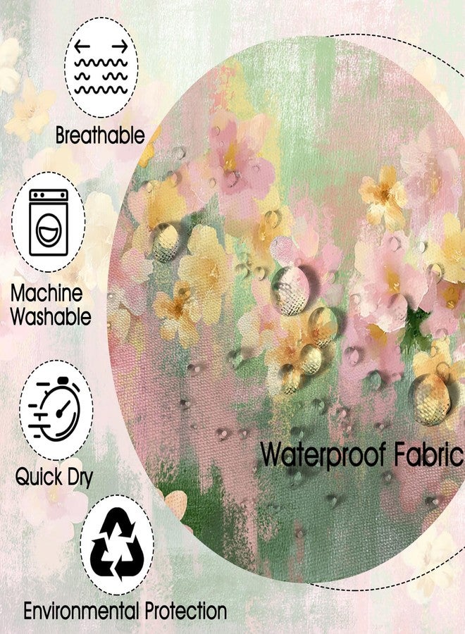 Mocsicka Pink Floral Shower Curtain for Bathroom Pink Green Boho Flowers Cottagecore Bath Curtain for Floral Bathroom Decor Waterproof Fabric Vintage Farmhouse Shower Curtain 72 X 72 Inch - Image 3