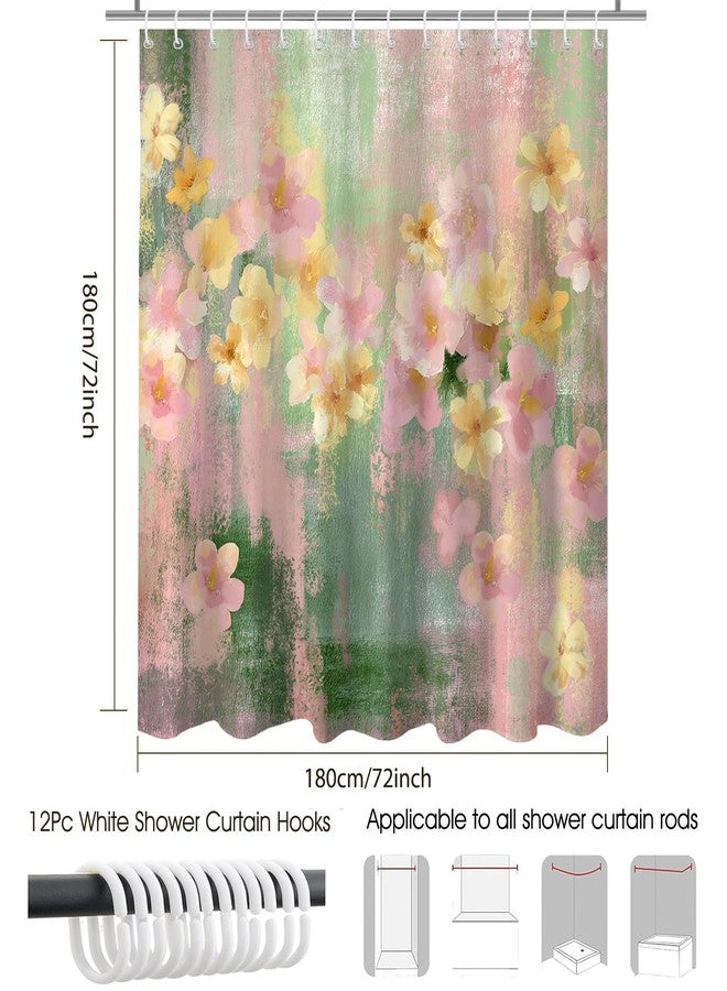 Mocsicka Pink Floral Shower Curtain for Bathroom Pink Green Boho Flowers Cottagecore Bath Curtain for Floral Bathroom Decor Waterproof Fabric Vintage Farmhouse Shower Curtain 72 X 72 Inch - Image 2