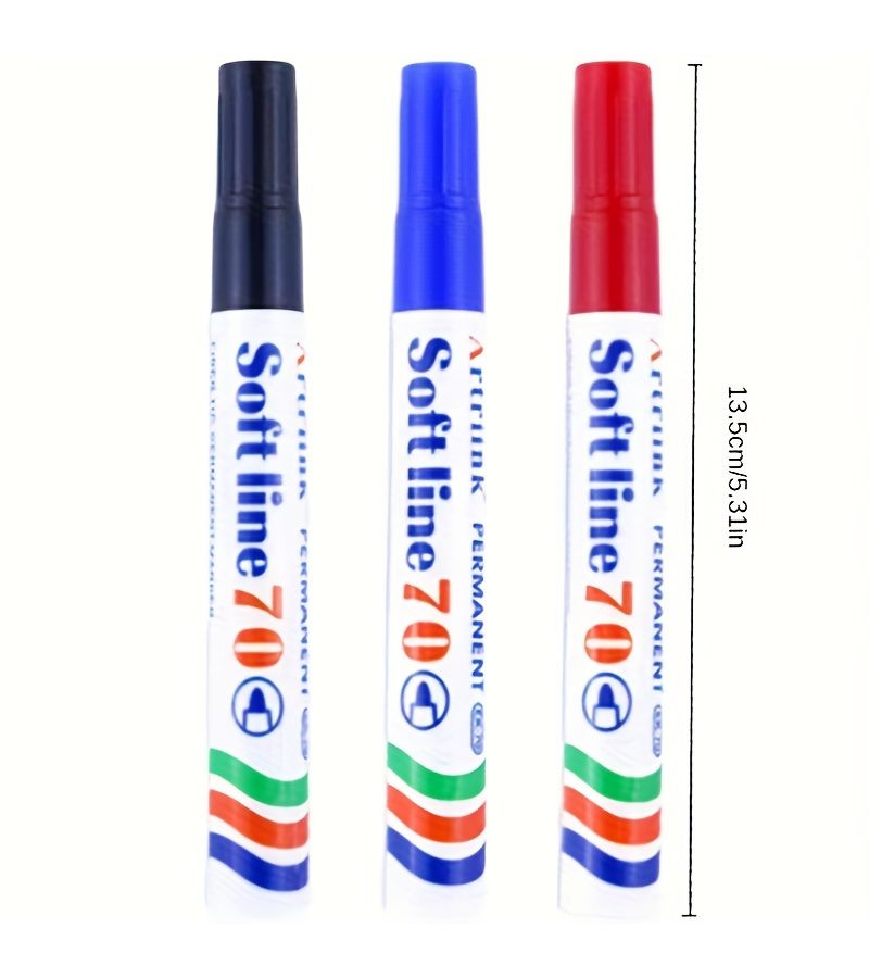 3 Pcs Black Waterproof Quick Dry Marker Pens Bold Tip For Office Carpentry Charting Logistics Red Blue Black - Image 2