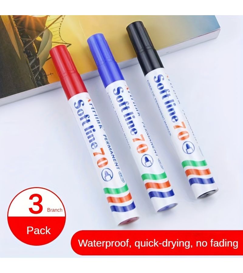 3 Pcs Black Waterproof Quick Dry Marker Pens Bold Tip For Office Carpentry Charting Logistics Red Blue Black - Image 3