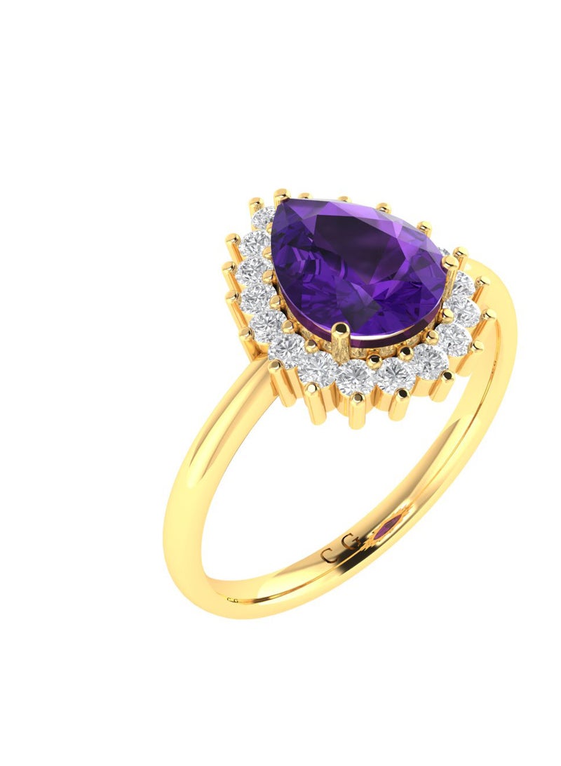 Capri Gold Diana Pear Amethyst and Sparkling Diamond Ring in 18K Yellow Gold  - Image 2