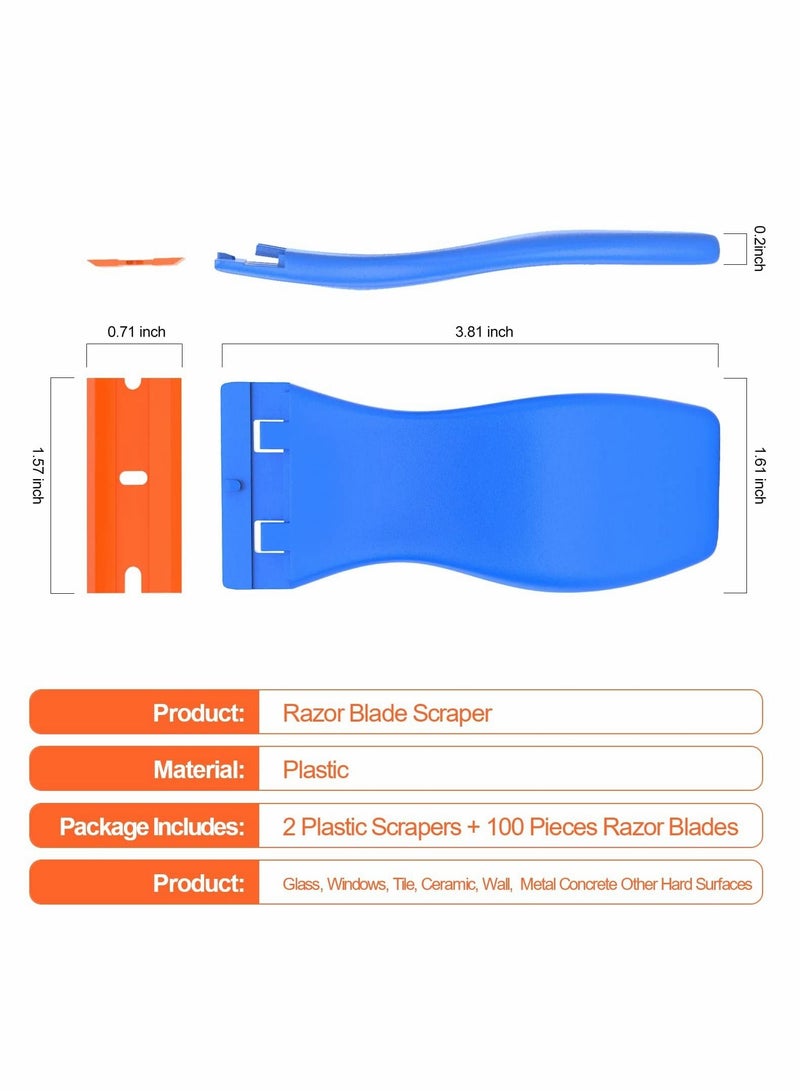 Y&D Plastic Razor Blade Scraper, 2Pcs Scraper Tool with 100Pcs Blades, Cleaning Remover for Stickers, Decals, Adhesive, Labels, Paint, Glass, Car, Window, Stove Top, Caulk, No Scratches - Image 5