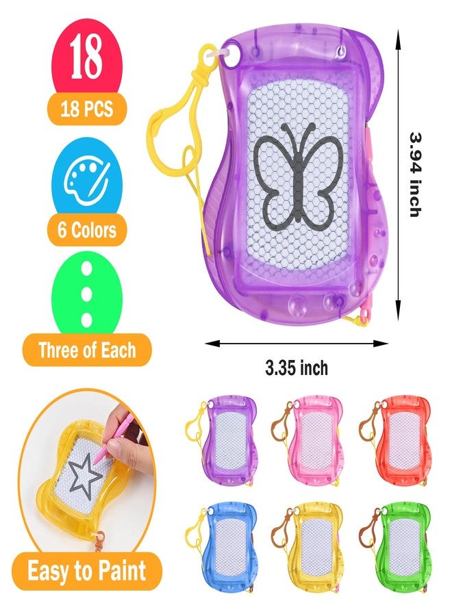 GOLDGE 18 Pcs Mini Magnetic Drawing Board for Kids (6 Colors) - Portable Doodle Sketch & Writing Pad with Erasable Surface, Fun Backpack Keychain Clip Art Toy, Birthday Party Favors for Boys Girls - Image 2