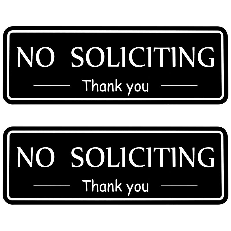 MOWPOG 2 Pack No Soliciting Sign for House, Strong Self-Adhesive No Solicitation Signs, 7.9"x2.8" Thick Acrylic, Weatherproof and Sturdy Sign for Front Door, Home, Office, Wall, Keep Solicitors Away - Image 1