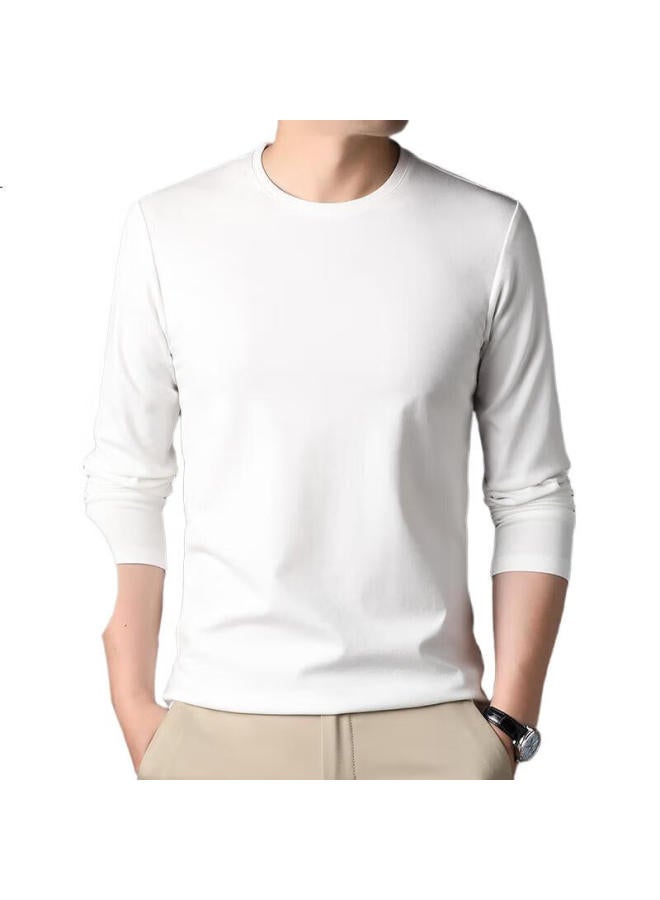 Romon Silk-Blend Long-Sleeve T-Shirt For Men, Polo Collar Ice Silk Round Neck Undershirt, Men'S Clothing, Black, Xl - Image 1