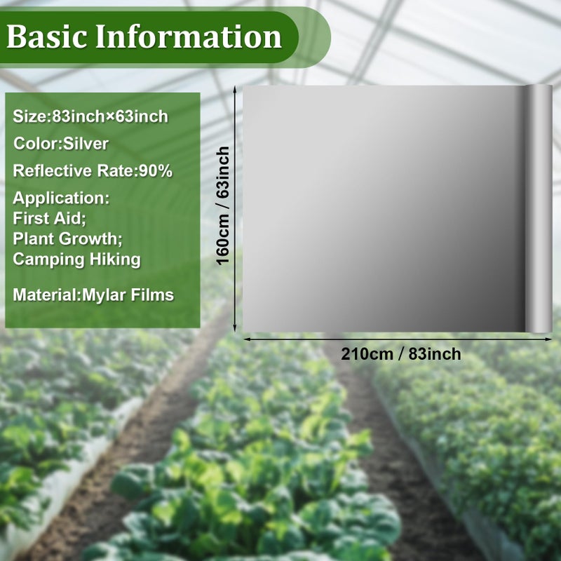 Rainflow RAINFOLW 6 PCS Reflective Mylar Film - Mylar Blankets for Garden Greenhouse Plant Growth Tent Keep Warm Lightweight Foldable for Camping Emergency Survival First Aid High Reflectivity Light 83x63in - Image 2