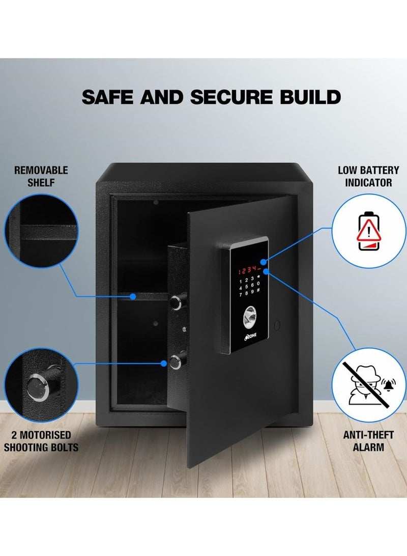 أوزون سافيلو بيو 1، خزانة آمنة للمنزل سعة 40 لتر | مكتب | الوصول إلى رمز PIN للمستخدم | نظام القفل الإلكتروني | البيومترية، قفل بصمة الإصبع | (أسود) | بواسطة الأوزون الهند - Image 4