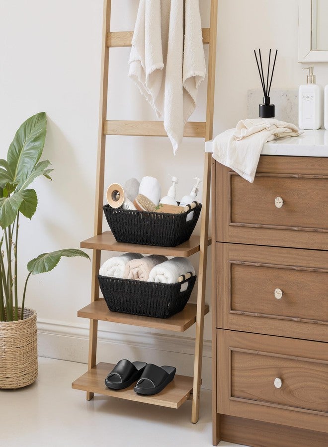 StorageWorks Large Wicker Storage Basket for Organizing with Wooden Handles, Toilet Paper Baskets for Shelf, Black, 2-Pack - Image 2