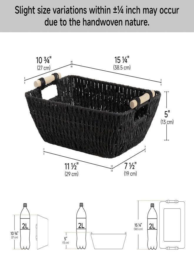 StorageWorks Large Wicker Storage Basket for Organizing with Wooden Handles, Toilet Paper Baskets for Shelf, Black, 2-Pack - Image 3