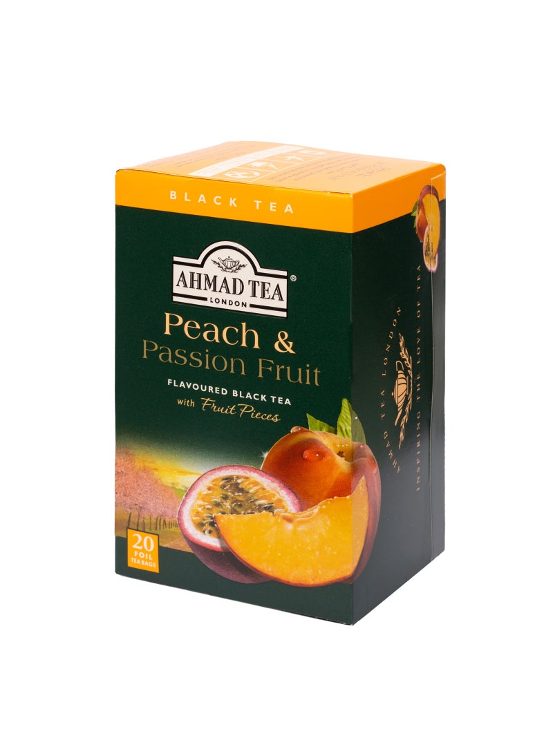 Ahmad Tea Peach And Passion Fruit Flavoured Black Tea 20 Teabags (40g) - Image 1