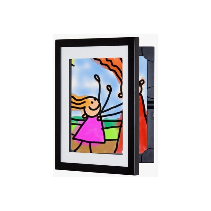 LIL DAVINCI ART CABINET STORES UP TO 50 PIECES OF 85 X 11 INCH ART OUTER WOODEN FRAME DIMENSIONS 1175 X 1475 INCHES CHANGEABLE KIDS ART FRAME FRONT OPENING BLACK