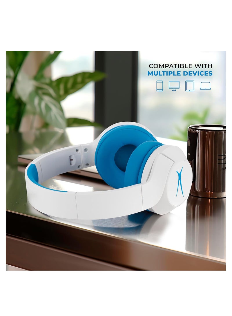 Kid Safe Noise Cancelling Wireless Headphones 30 Hours Play Time, 85dB Volume Limit, Foldable Design, Powerful Sound, Active Noise Cancellation, Splash resistant IPX4, Blue