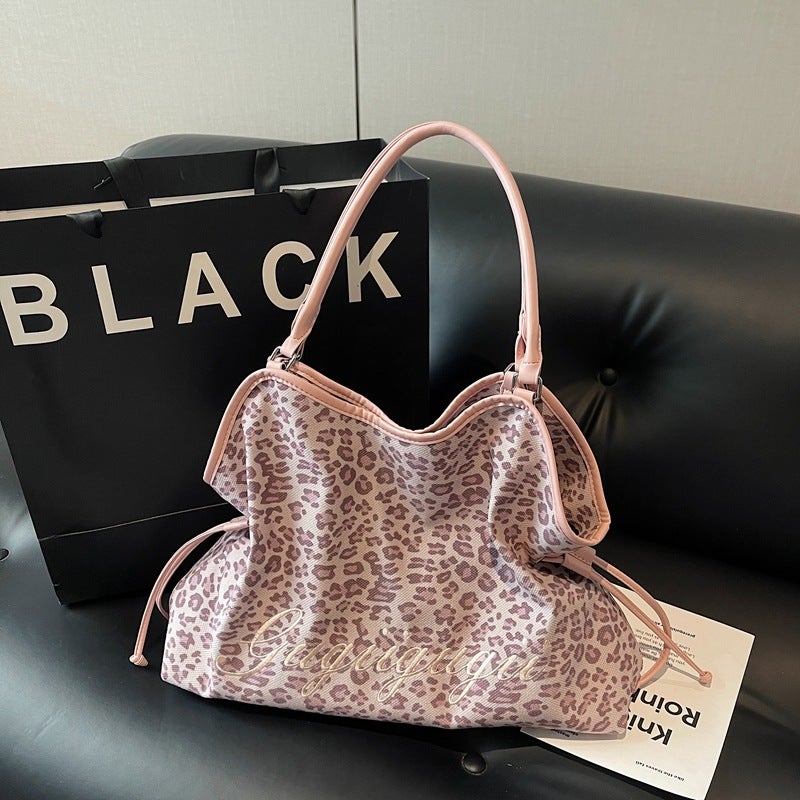 Leopard Print Suede Shopper Tote Bag for Women - Lightweight Shoulder Bag - Image 1