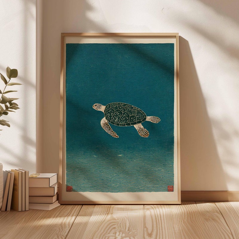 TNESSENTIAL Sea Turtle Poster, Japanese Minimalist Ocean Art Print, Retro Marine Wall Art, Mid Century Animal Decor, Coastal Vintage Poster Design - Image 5