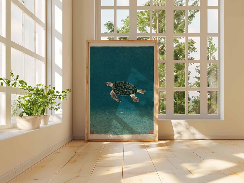 TNESSENTIAL Sea Turtle Poster, Japanese Minimalist Ocean Art Print, Retro Marine Wall Art, Mid Century Animal Decor, Coastal Vintage Poster Design - Image 4