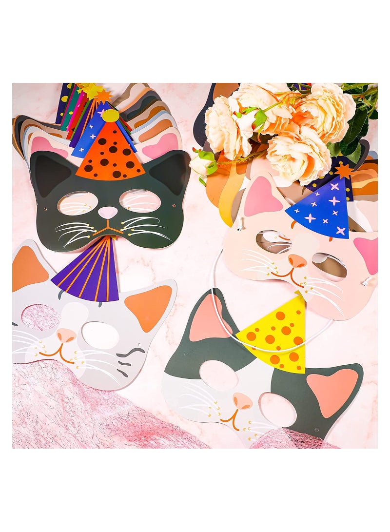 SYOSI 24 Pieces Cat Kitten Party Favor Masks Cat Party Favors Kitty Theme Birthday Decoration - Image 2