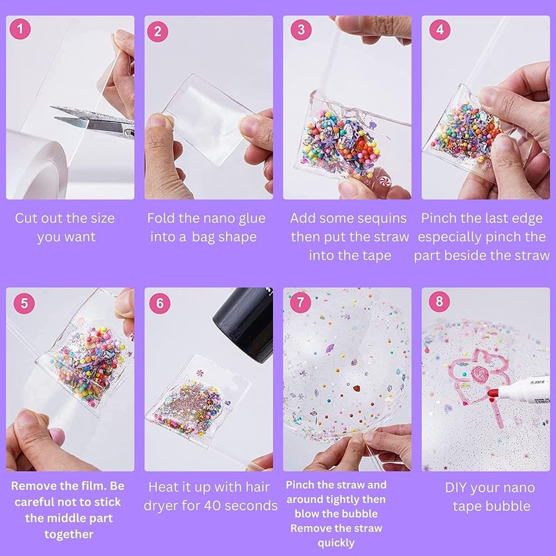D-Fix Nano Tape with 1 Glitter Flakes 3 Straw for Balloon Double Sided Ivy Grip Tape for Walls Washable Reusable Strong Sticky Strips Multicolour Moon & Heart Art and Craft DIY -Small, 8 Cm - Image 5