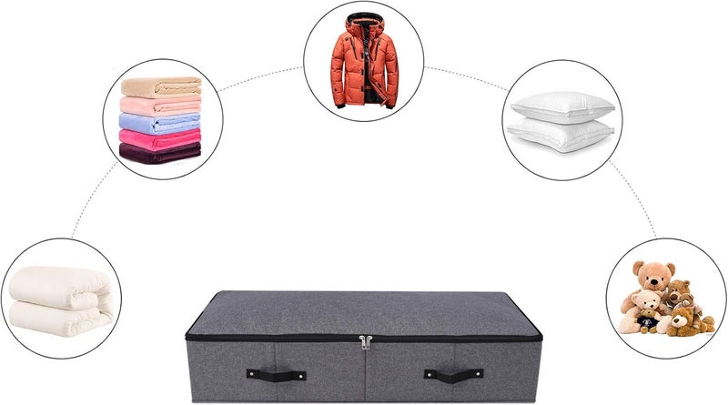 Omygarden Foldable Under Bed Storage Box with Plastic Support Liner, 6 Handles, Zipper Lid, Blankets Clothes Comforters Storage Bin Organizer for Bedroom and Closet, 90×42×18cm, Black Grey, 2PCS - Image 3