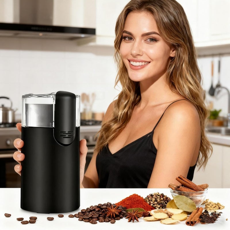 Coffee Grinder - Electric Stainless Steel Coffee Mill, Adjustable Grinding, Includes Cleaning Brush, High Speed Grinding Tool for Home, Kitchen, Cafe, Cold Brew, Travel, 9.2x9.2x17.2cm - Image 4