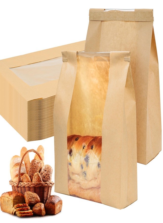 NPLUX 50 Pack Sourdough Bread Bags for Homemade Bread with Tin Tie Tab Lock Bakery Bags with Window kraft Bag for Toast Sandwich Cookie Snacks Packaging Storage and Gifting(8.27x13.6x3.54In) - Image 1