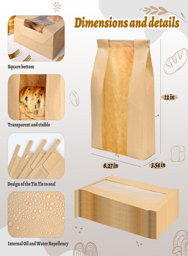 NPLUX 50 Pack Sourdough Bread Bags for Homemade Bread with Tin Tie Tab Lock Bakery Bags with Window kraft Bag for Toast Sandwich Cookie Snacks Packaging Storage and Gifting(8.27x13.6x3.54In) - Image 3