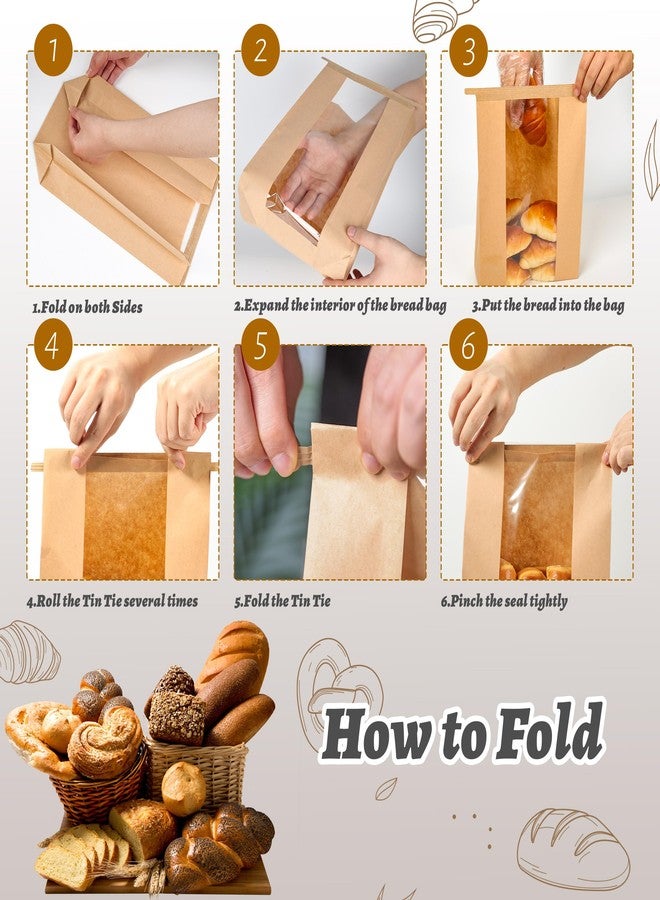 NPLUX 50 Pack Sourdough Bread Bags for Homemade Bread with Tin Tie Tab Lock Bakery Bags with Window kraft Bag for Toast Sandwich Cookie Snacks Packaging Storage and Gifting(8.27x13.6x3.54In) - Image 5