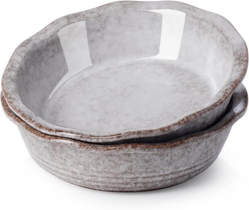 NUTRIUPS Small Pie Pans Set of 2, 6.5 Inch Ceramic Mini Pot Pie Baking Dishes, Oven Safe (6.5in, Grey, 2PCS) - Image 1