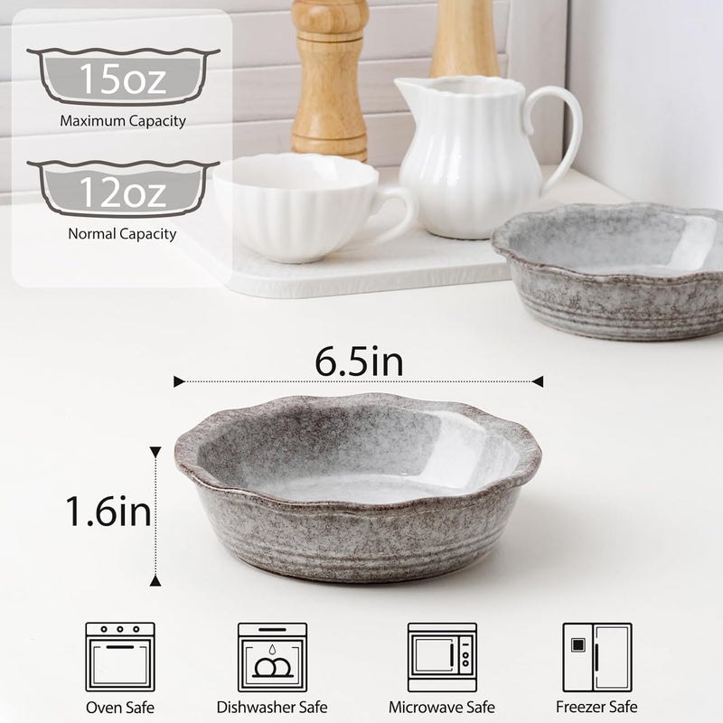 NUTRIUPS Small Pie Pans Set of 2, 6.5 Inch Ceramic Mini Pot Pie Baking Dishes, Oven Safe (6.5in, Grey, 2PCS) - Image 2