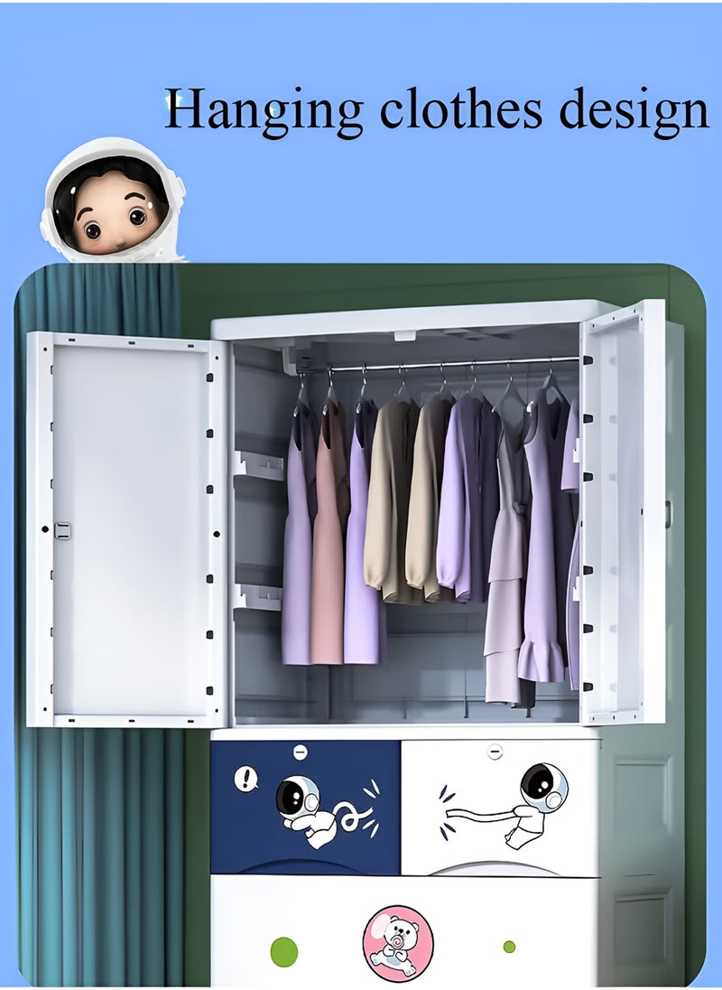 Toshionics Kids Wardrobe Closet Organizer with Hanging Rod and 3 Drawers Foldable Portable Baby Dresser Storage Cabinet Plastic Children Clothes Armoire Waterproof Toddler Closet Organizer with Cartoon Character Design for Home Nursery Bedroom Playroom  - Image 4