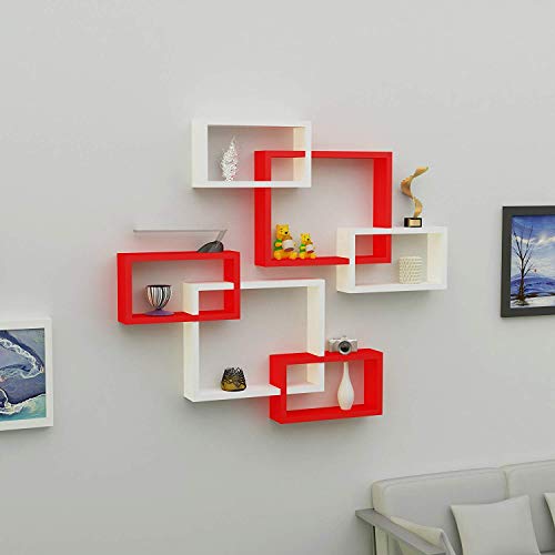 Onlineshoppee Intersecting MDF Set of 6 Wall Shelves (Red & White) - Image 2