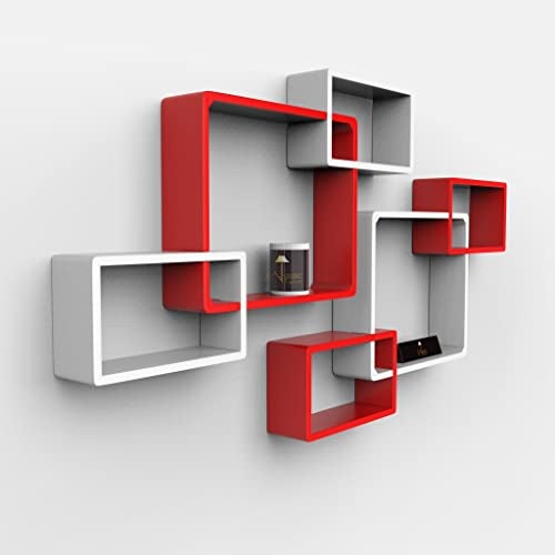 Onlineshoppee Intersecting MDF Set of 6 Wall Shelves (Red & White) - Image 5