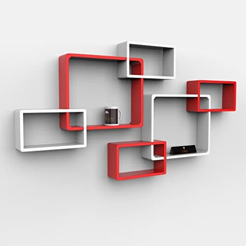 Onlineshoppee Intersecting MDF Set of 6 Wall Shelves (Red & White) - Image 3