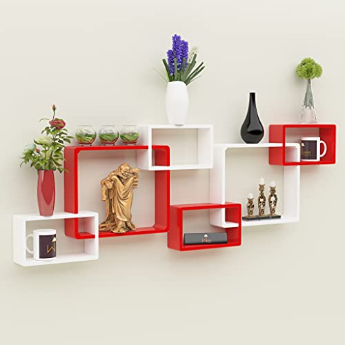 Onlineshoppee Intersecting MDF Set of 6 Wall Shelves (Red & White) - Image 1