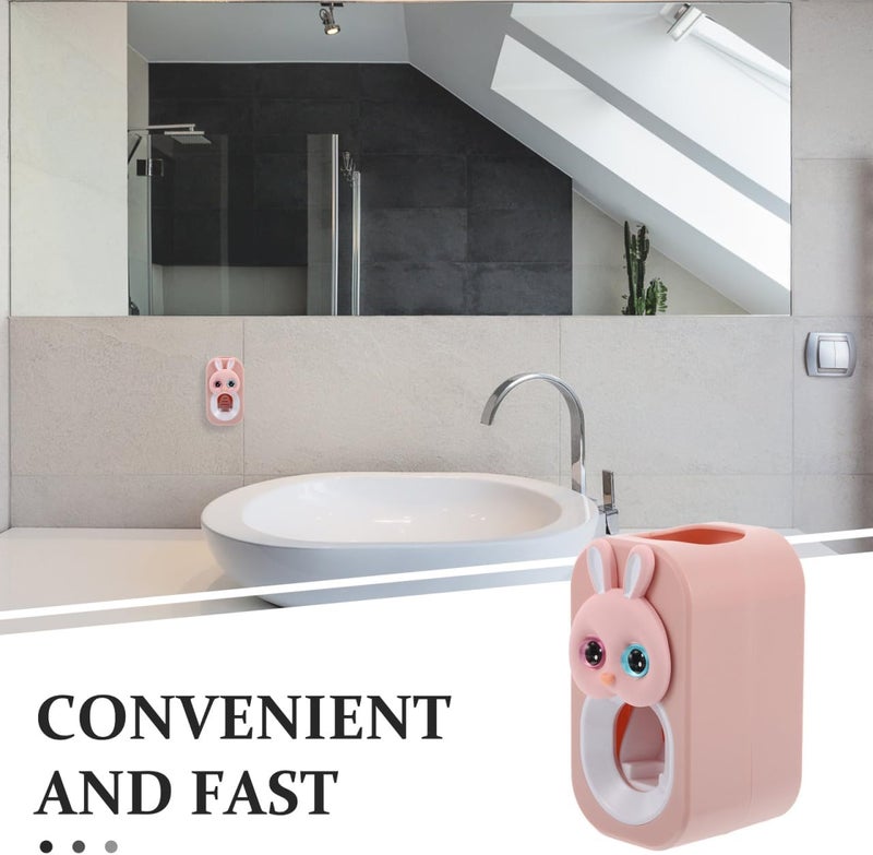 Healeved Kids Toothpaste Squeezer Wall-Mounted Pink Rabbit Toothpaste Dispenser Cute Cartoon Design Space-Saving Bathroom Organizer Multifunctional Tube Squeezer - Image 1