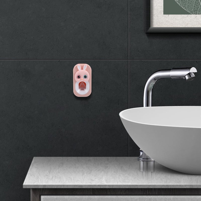 Healeved Kids Toothpaste Squeezer Wall-Mounted Pink Rabbit Toothpaste Dispenser Cute Cartoon Design Space-Saving Bathroom Organizer Multifunctional Tube Squeezer - Image 4
