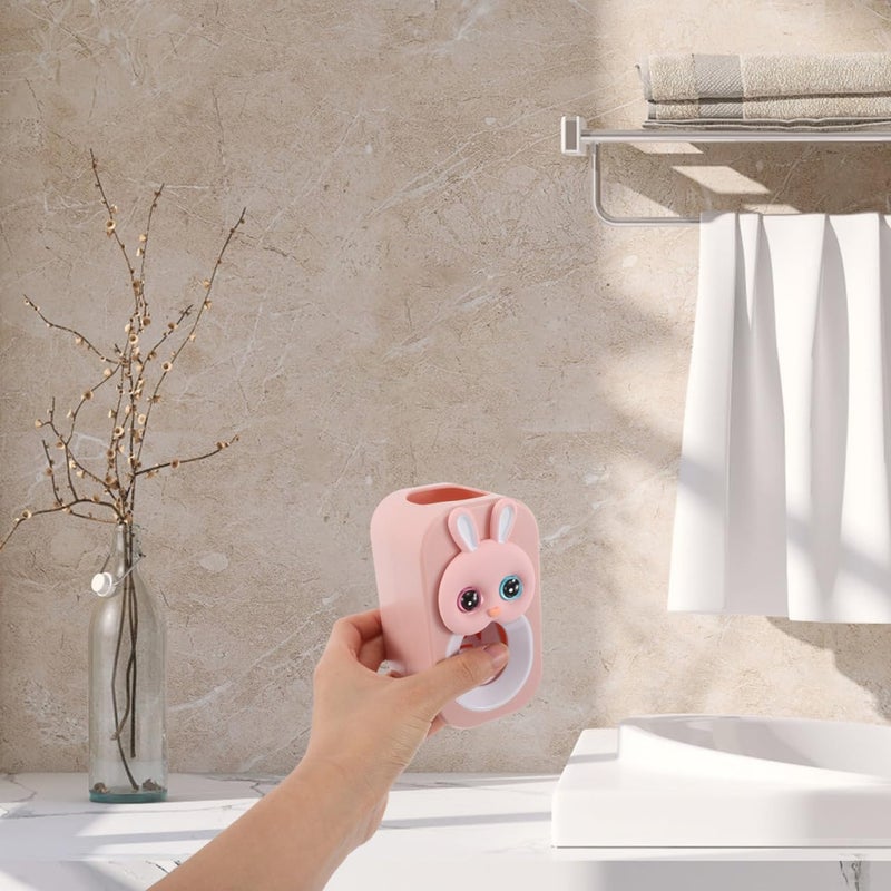 Healeved Kids Toothpaste Squeezer Wall-Mounted Pink Rabbit Toothpaste Dispenser Cute Cartoon Design Space-Saving Bathroom Organizer Multifunctional Tube Squeezer - Image 3